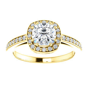 Cubic Zirconia Engagement Ring- The Kira (Customizable Cathedral-Halo Cushion Cut Design with Thin Pavé Band)