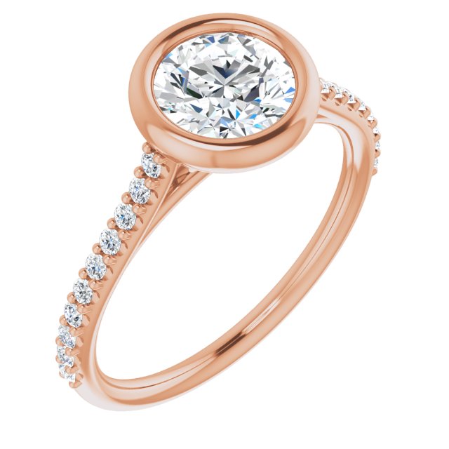 10K Rose Gold Customizable Bezel-set Round Cut Style with Ultra-thin Pavé-Accented Band