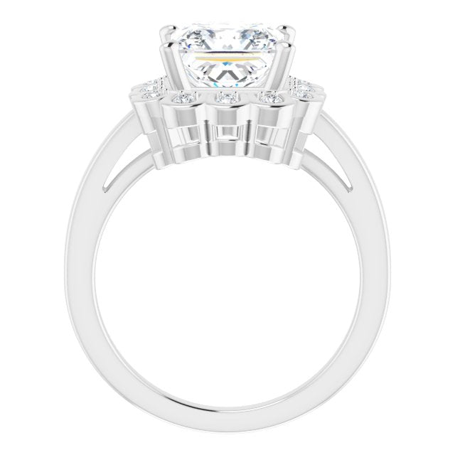 Cubic Zirconia Engagement Ring- The Mary Lou (Customizable 9-stone Princess/Square Cut Design with Round Bezel Side Stones)