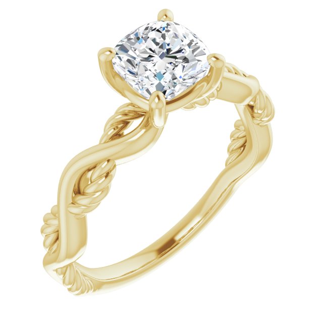 10K Yellow Gold Customizable Cushion Cut Solitaire with Twisting Split Band