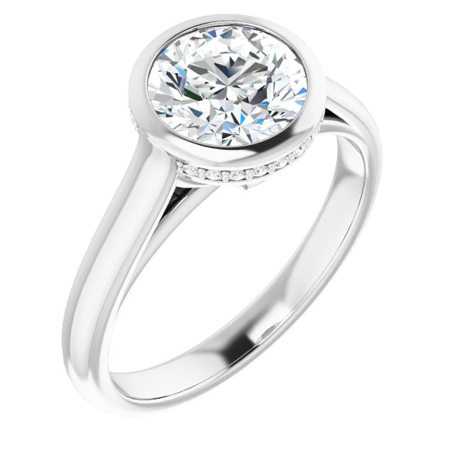 10K White Gold Customizable Round Cut Semi-Solitaire with Under-Halo and Peekaboo Cluster