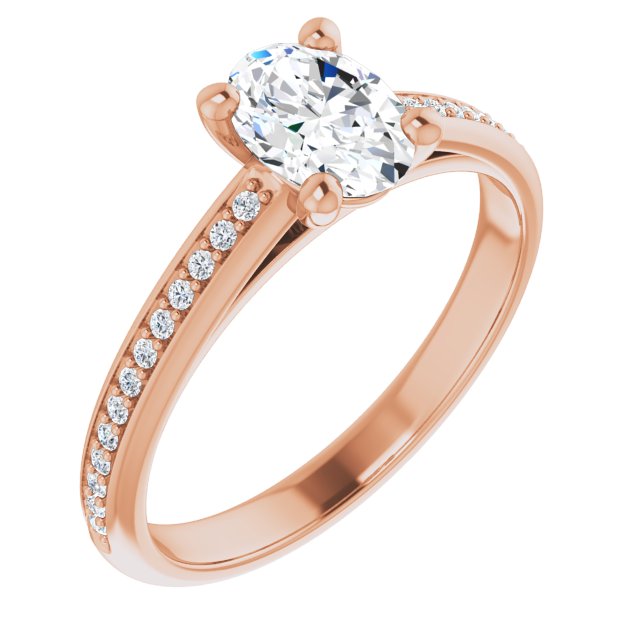 10K Rose Gold Customizable Cathedral-set Oval Cut Style with Shared Prong Band