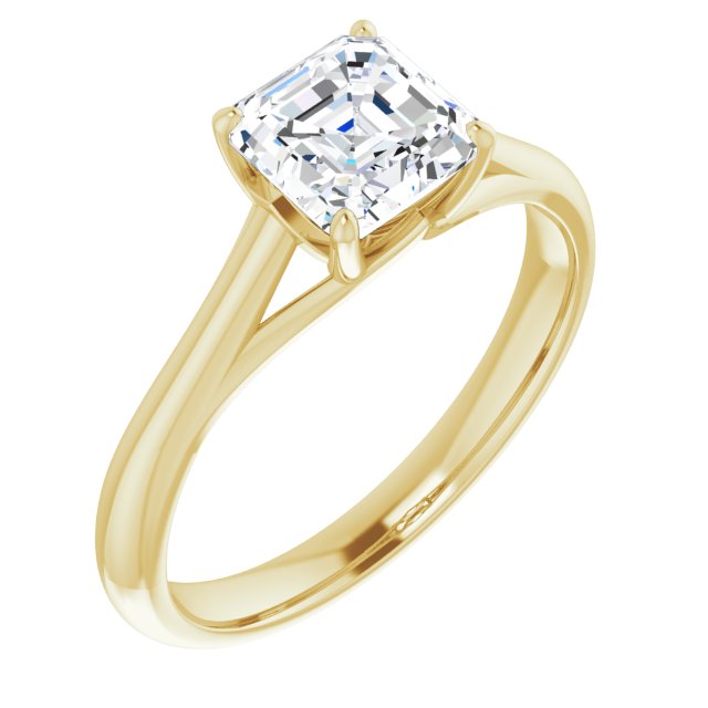 10K Yellow Gold Customizable Asscher Cut Solitaire with Crosshatched Prong Basket