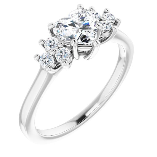 10K White Gold Customizable Heart Cut 7-stone Prong-Set Design