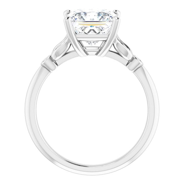 Cubic Zirconia Engagement Ring- The Dayanny (Customizable 3-stone Princess/Square Cut Design with Thin Band and Twin Round Bezel Side Stones)