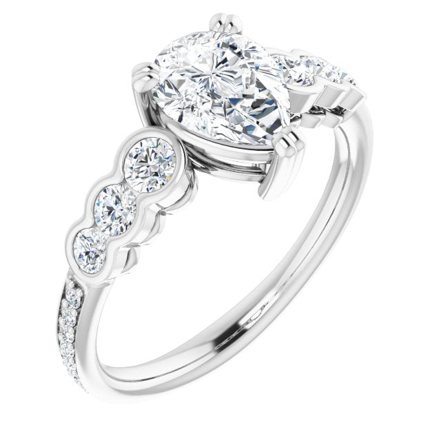 10K White Gold Customizable Pear Cut 7-stone Style Enhanced with Bezel Accents and Shared Prong Band
