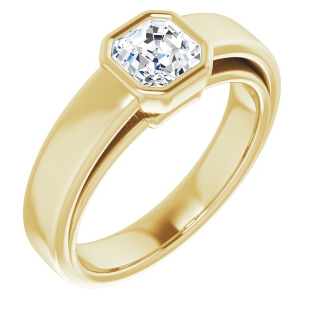 10K Yellow Gold Customizable Cathedral-Bezel Asscher Cut Solitaire with Wide Band