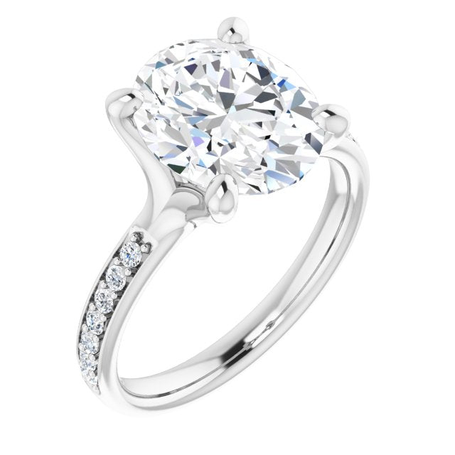 10K White Gold Customizable Heavy Prong-Set Oval Cut Style with Round Cut Band Accents