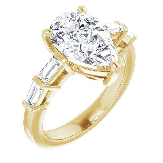 10K Yellow Gold Customizable 9-stone Design with Pear Cut Center and Round Bezel Accents