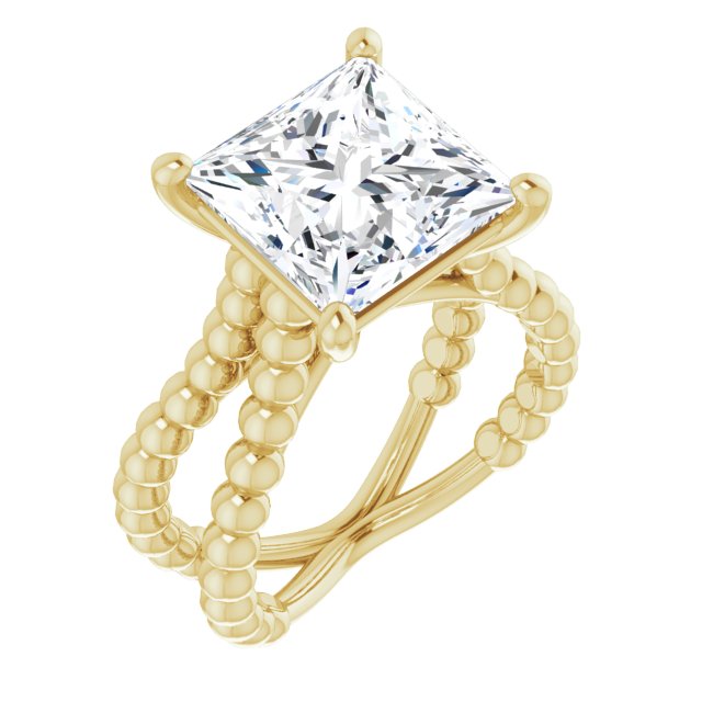 10K Yellow Gold Customizable Princess/Square Cut Solitaire with Wide Beaded Split-Band