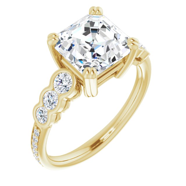 10K Yellow Gold Customizable Asscher Cut 7-stone Style Enhanced with Bezel Accents and Shared Prong Band