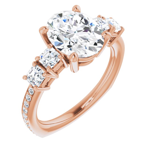 10K Rose Gold Customizable Oval Cut 5-stone Style with Quad Oval Accents plus Shared Prong Band