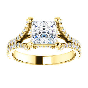 Cubic Zirconia Engagement Ring- The Marilyn (Customizable Cathedral-set Princess Cut Center with Split-Pavé Band and Prong Accents)