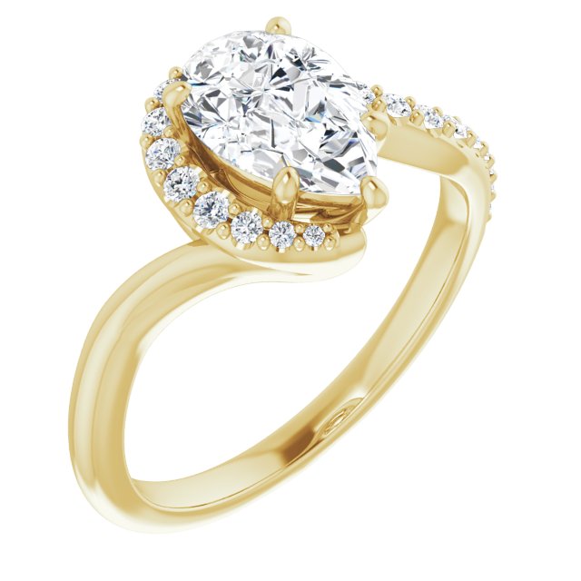 10K Yellow Gold Customizable Pear Cut Design with Swooping Pavé Bypass Band