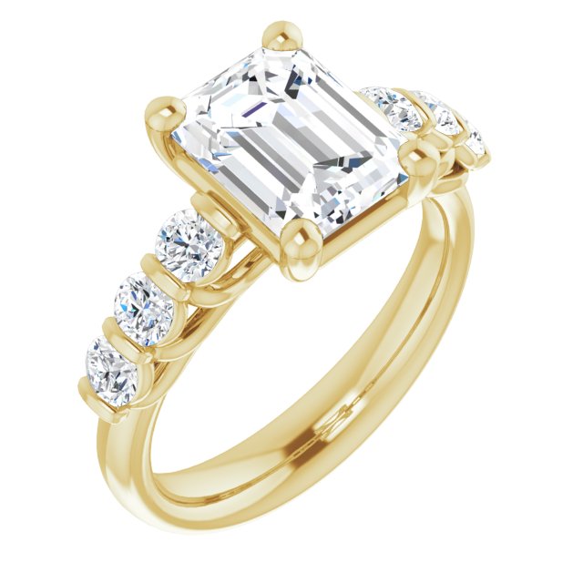 10K Yellow Gold Customizable 7-stone Emerald/Radiant Cut Style with Round Bar-set Accents