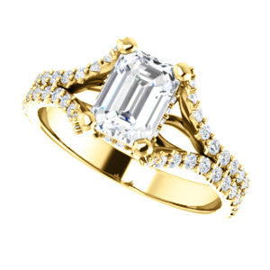 Cubic Zirconia Engagement Ring- The Marilyn (Customizable Cathedral-set Emerald Cut Center with Split-Pavé Band and Prong Accents)