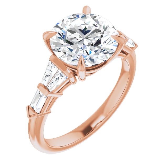 10K Rose Gold Customizable 7-stone Design with Round Cut Center and Baguette Accents