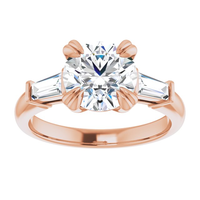 Cubic Zirconia Engagement Ring- The Betyhelena (Customizable 3-stone Round Cut Design with Tapered Baguettes)
