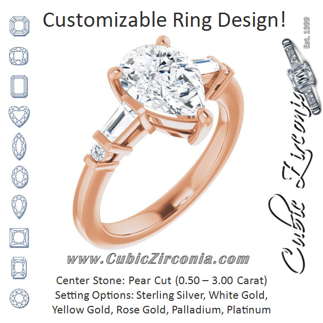 Cubic Zirconia Engagement Ring- The Belem (Customizable 5-stone Baguette+Round-Accented Pear Cut Design))