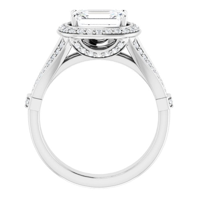 Cubic Zirconia Engagement Ring- The Cecelia (Customizable Radiant Cut Horizontal Setting with Halo, Under-Halo Trellis Accents and Accented Split Band)