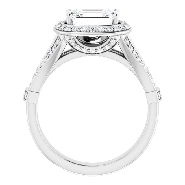 Cubic Zirconia Engagement Ring- The Cecelia (Customizable Radiant Cut Horizontal Setting with Halo, Under-Halo Trellis Accents and Accented Split Band)