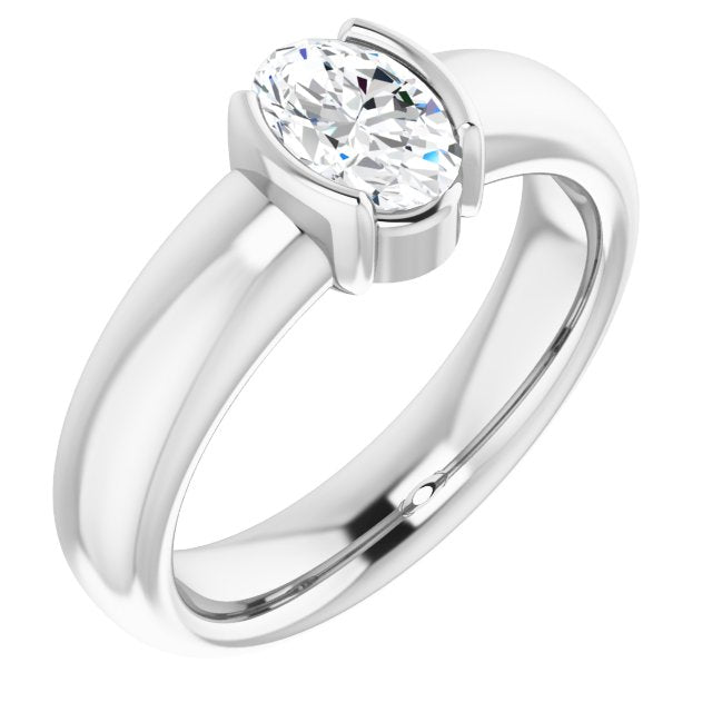 10K White Gold Customizable Bezel-set Oval Cut Solitaire with Thick Band
