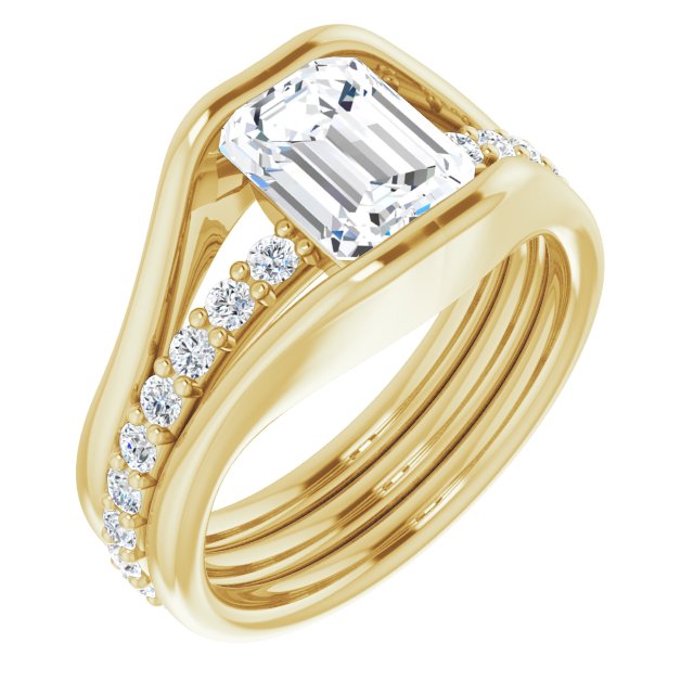 Cubic Zirconia Engagement Ring- The Hillary (Customizable Bezel-set Radiant Cut Style with Thick Pavé Band)