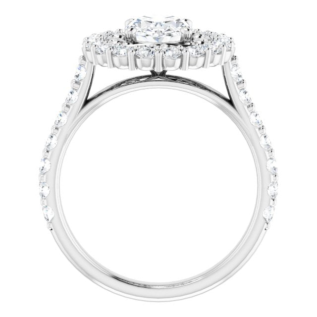 Cubic Zirconia Engagement Ring- The Flora (Customizable Oval Cut Cathedral Style with Oversized Halo)