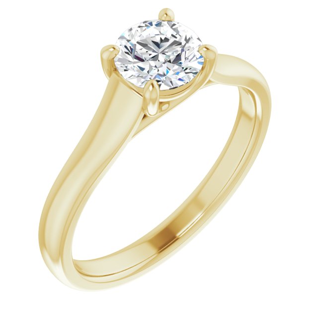 10K Yellow Gold Customizable Round Cut Cathedral-Prong Solitaire with Decorative X Trellis