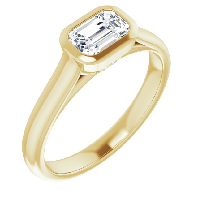 10K Yellow Gold Customizable Cathedral-Bezel Emerald/Radiant Cut 7-stone "Semi-Solitaire" Design