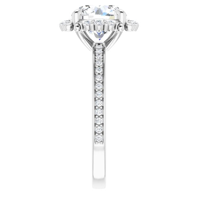 Cubic Zirconia Engagement Ring- The Agatha (Customizable Round Cut Style with Halo and Thin Shared Prong Band)