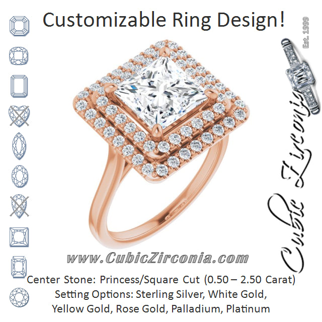 Cubic Zirconia Engagement Ring- The Giuliana (Customizable Cathedral-set Princess/Square Cut Design with Double Halo)