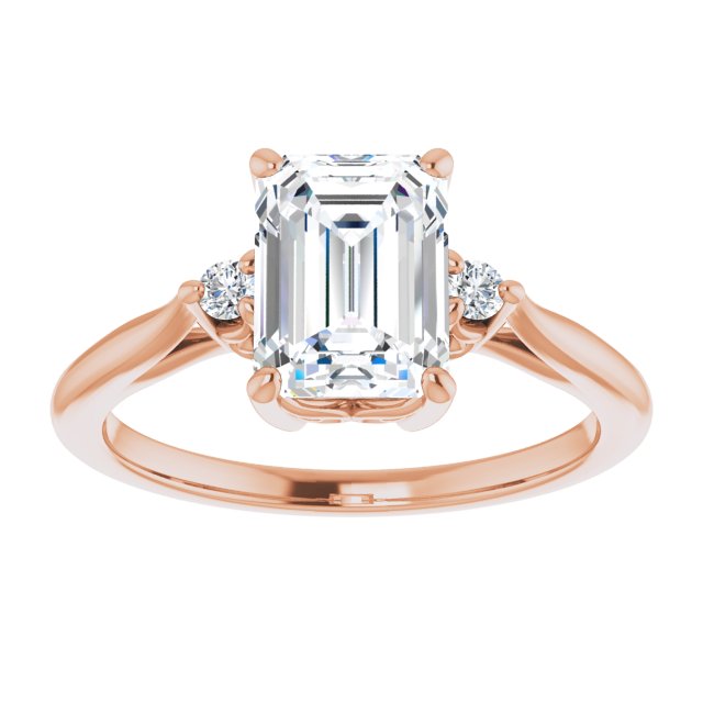 Cubic Zirconia Engagement Ring- The Malena (Customizable Three-stone Emerald Cut Design with Small Round Accents and Vintage Trellis/Basket)
