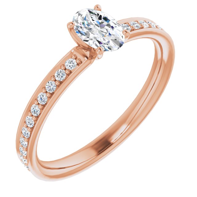 10K Rose Gold Customizable Classic Prong-set Oval Cut Design with Shared Prong Band