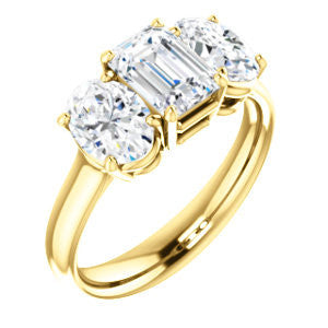 Cubic Zirconia Engagement Ring- The Rita (Customizable Radiant Cut Three-stone Style with Dual Oval Cut Accents)