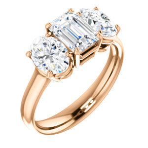 Cubic Zirconia Engagement Ring- The Rita (Customizable Radiant Cut Three-stone Style with Dual Oval Cut Accents)