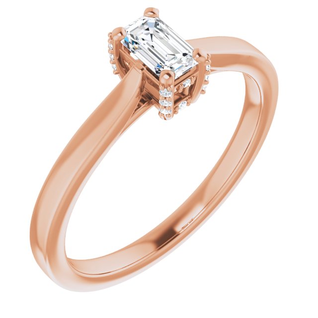 10K Rose Gold Customizable Cathedral-Raised Emerald/Radiant Cut Style with Prong Accents Enhancement