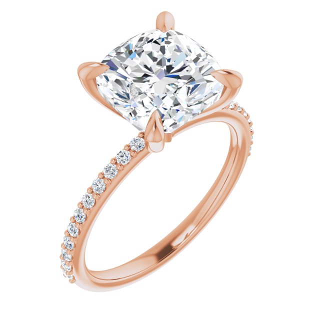 10K Rose Gold Customizable Cushion Cut Style with Delicate Pavé Band