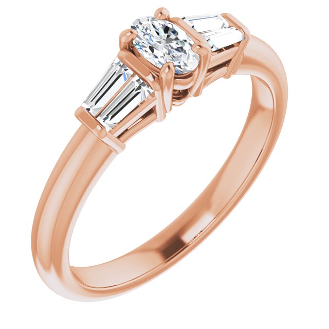 14K Rose Gold Customizable 5-stone Oval Cut Style with Quad Tapered Baguettes
