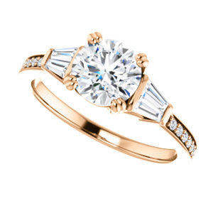 CZ Wedding Set, featuring The Hazel Rae engagement ring (Customizable Round Cut Design with Quad Baguette Accents and Pavé Band)