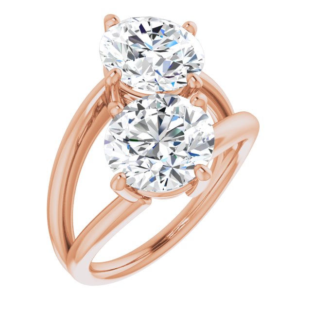 14K Rose Gold Customizable Two Stone Double Round Cut Design with Split Bypass Band