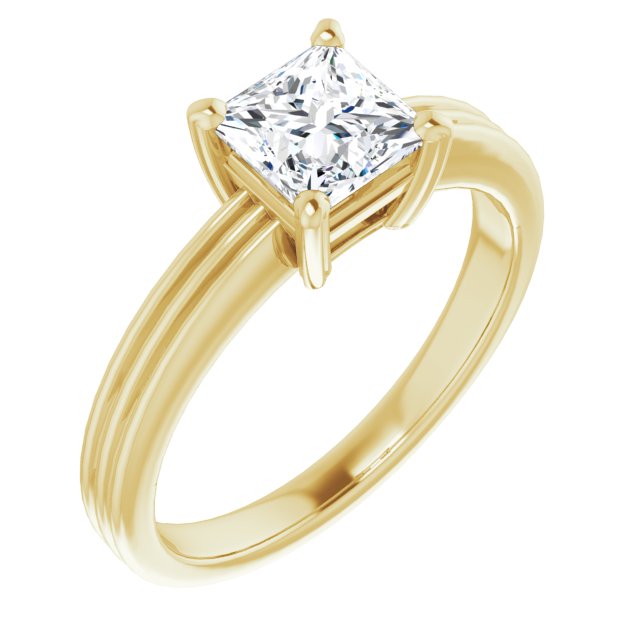 10K Yellow Gold Customizable Princess/Square Cut Solitaire with Double-Grooved Band