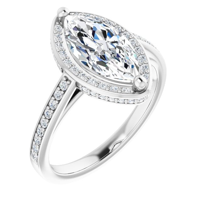 Cubic Zirconia Engagement Ring- The Estelle (Customizable Cathedral-Halo Marquise Cut Design with Under-halo & Shared Prong Band)