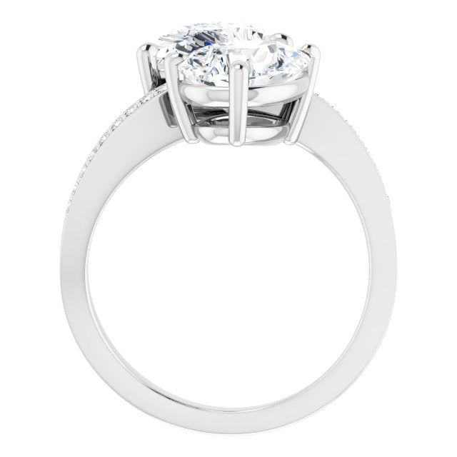 Cubic Zirconia Engagement Ring- The Ellie (Customizable 2-stone Pear Cut Bypass Design with Thin Twisting Shared Prong Band)