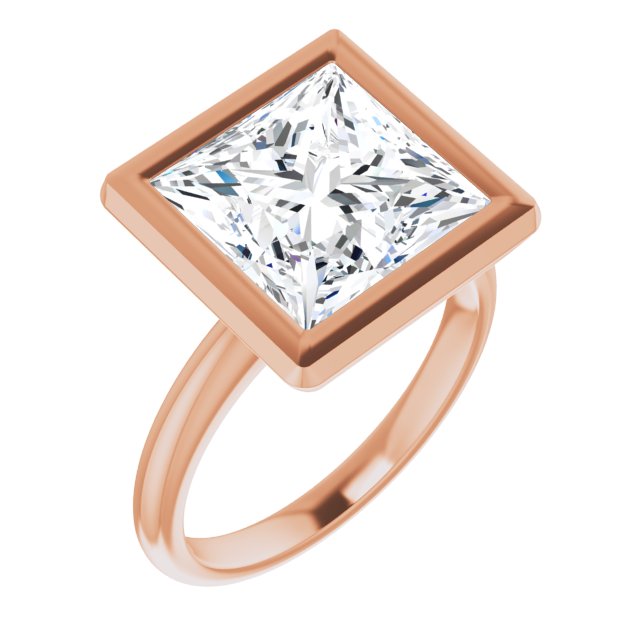 10K Rose Gold Customizable Bezel-set Princess/Square Cut Solitaire with Thin Band