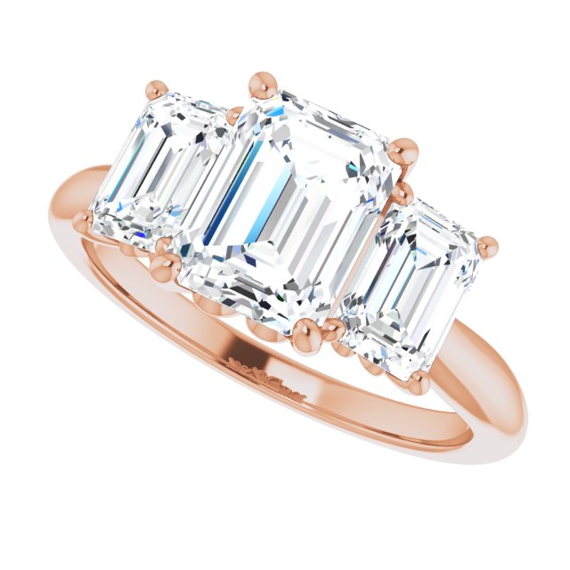 Cubic Zirconia Engagement Ring- The Taryn (Customizable Triple Emerald Cut Design with Decorative Trellis)
