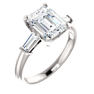 Cubic Zirconia Engagement Ring- The Monica (Customizable Radiant Cut Center with Dual Tapered Baguettes)