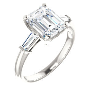 Cubic Zirconia Engagement Ring- The Monica (Customizable Radiant Cut Center with Dual Tapered Baguettes)