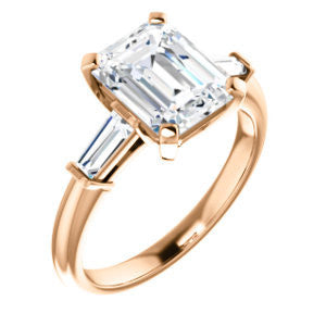 Cubic Zirconia Engagement Ring- The Monica (Customizable Radiant Cut Center with Dual Tapered Baguettes)