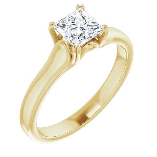 10K Yellow Gold Customizable Princess/Square Cut Solitaire with Under-trellis Design
